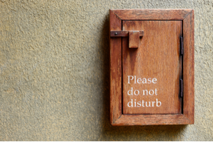 Small door hatch with lettering reading "Please do not disturb"